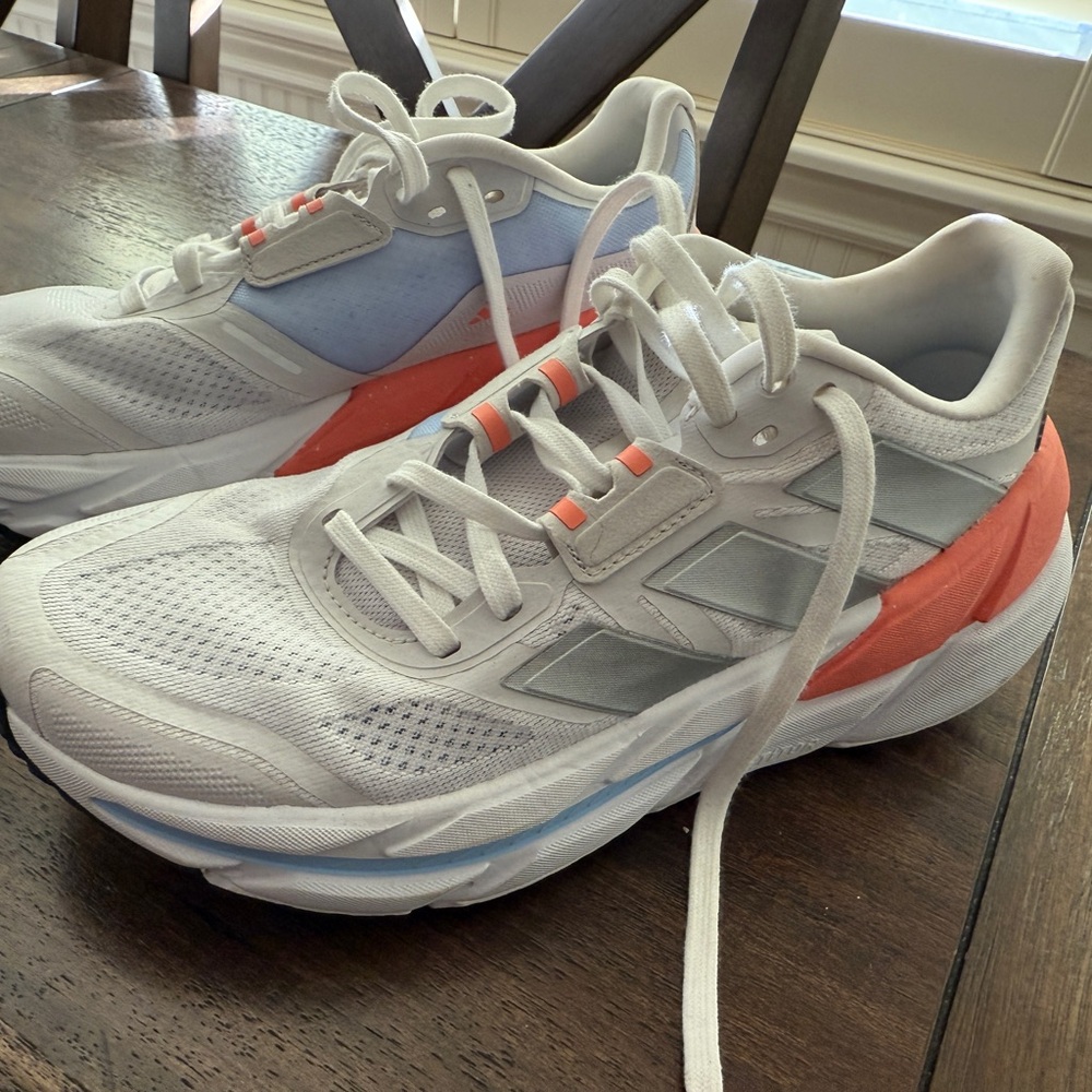 Stylish White and Coral Athletic Sneakers